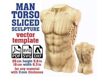 Man Torso Sculpture Sliced Vector template 25cm, Male Torso Sculpture, Parametric Man Torso, Man Statue, Male Statue, Man Body Svg, Dxf, Pdf