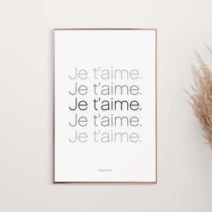 Je t&#39;aime. Wall Art, Love Gift for Her/His, Minimal Type Design, Love Attract Manifest, I love you. French Chic Print Deco, Instant Download