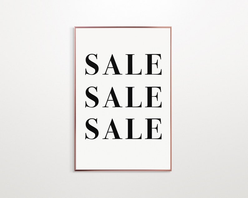 Puede incluir: Una impresi&oacute;n enmarcada blanca con la palabra "SALE" repetida tres veces en texto negro.