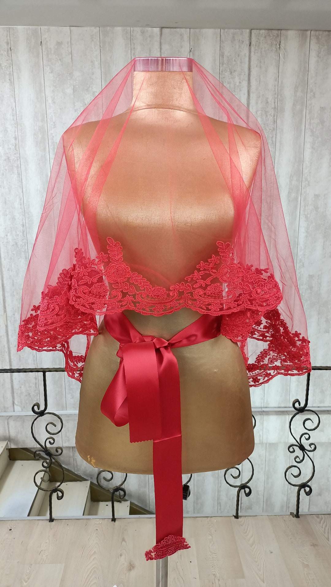 Henna Veil Red Color Glove Belt and Veil Set of Henna Veil With