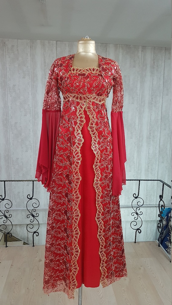 Caftan tradicional con motivo turco otomano Kaftan Vestido musulman turco Traje de fiesta Tunica roja Tallas S M Etsy Espana