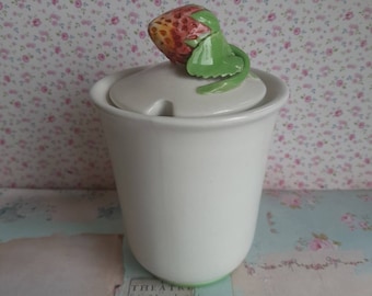 Italian Strawberry Jam Pot with Lid: White Preserve Pot, Made in Italy