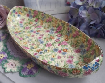 Rare Art Deco Royal Winton Grimwades China Chintz KEW Canoe Shaped Bowl Dish 1930s