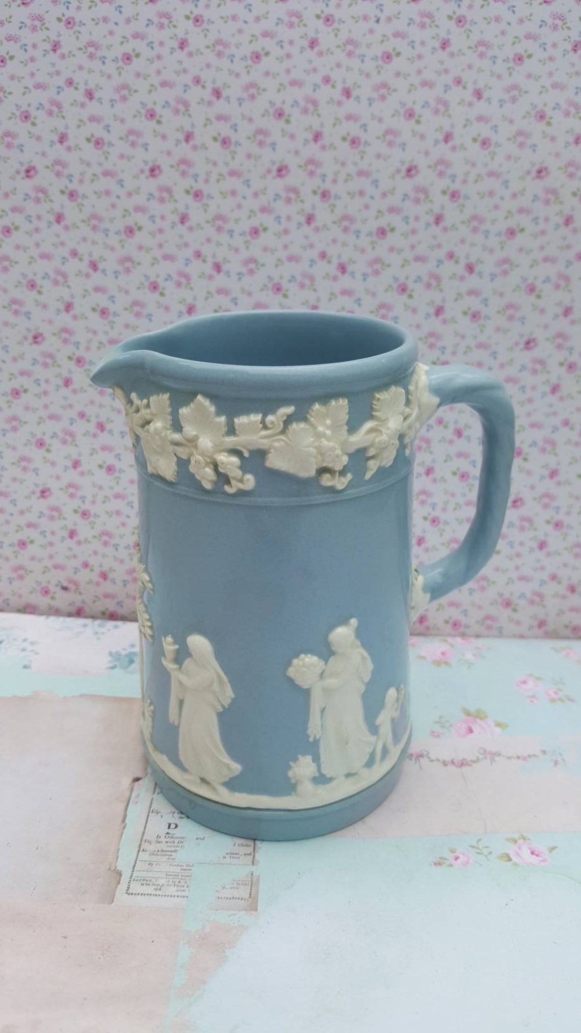 WEDGWOOD Blue Queensware Jug With Rope Handle Vintage Blue Etsy