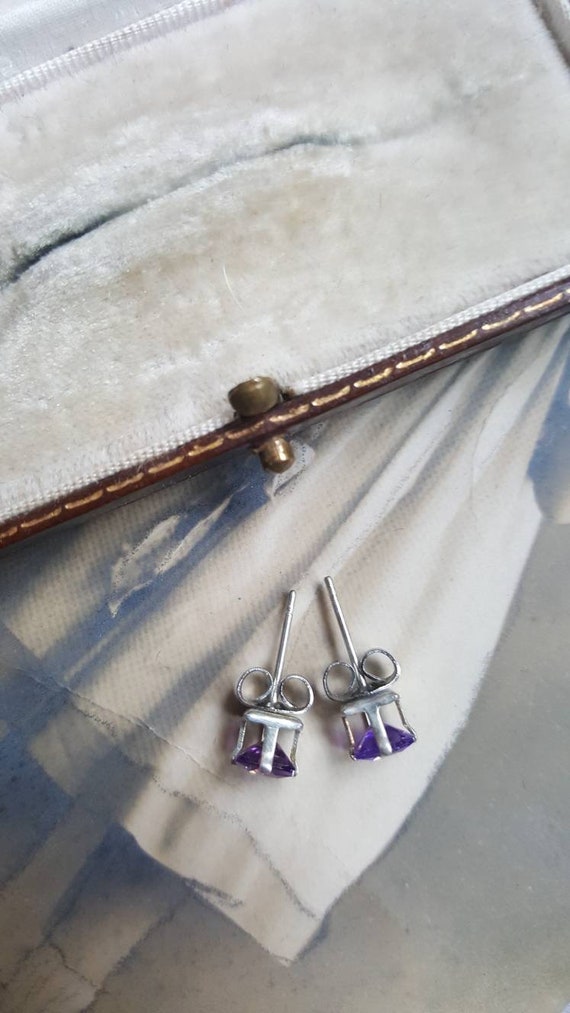 Art Deco Amethyst Earrings, Square Purple Stone, … - image 4
