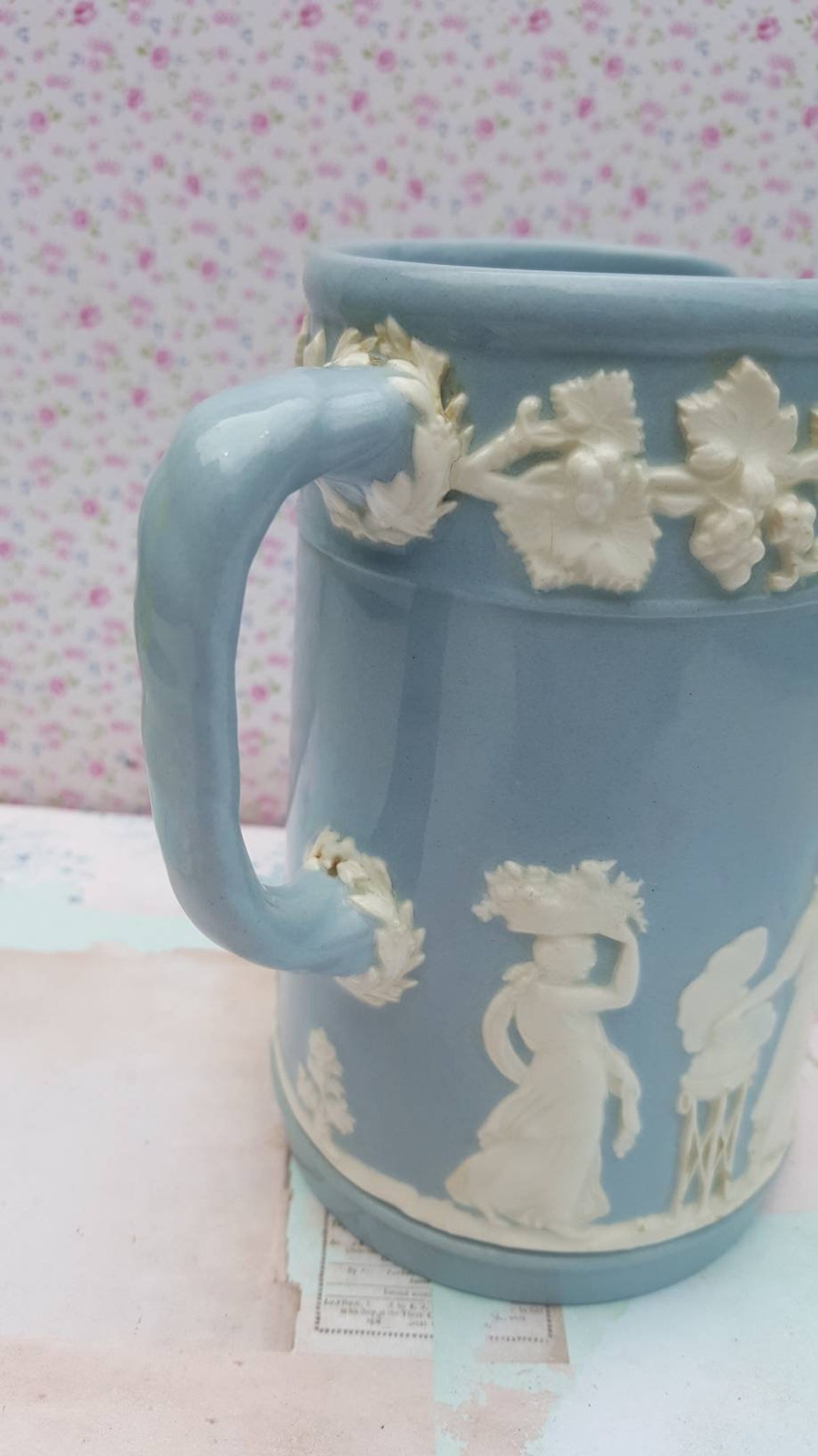 WEDGWOOD Blue Queensware Jug With Rope Handle Vintage Blue Etsy