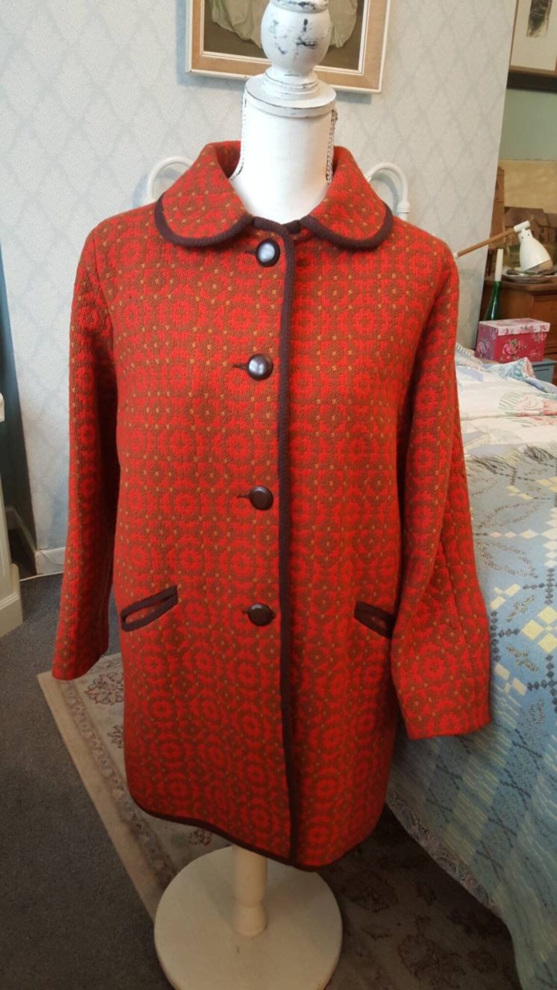 Welsh Tapestry Coat Orange 1960s Wool Coat Welsh Blanket Etsy