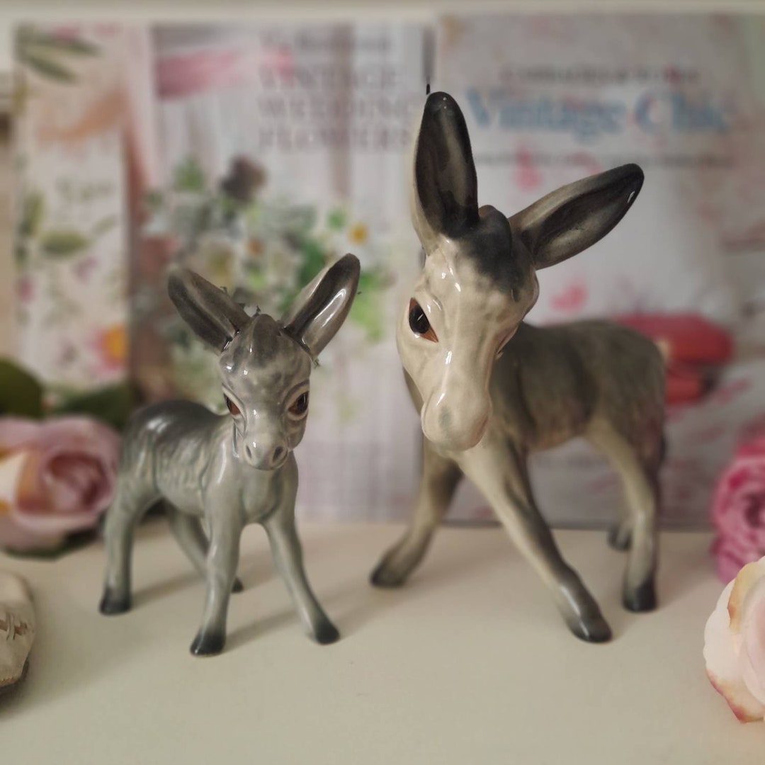 PAIR of Donkey Figurines, Vintage China Donkeys, Mother & Baby Donkeys, Collectable Animal