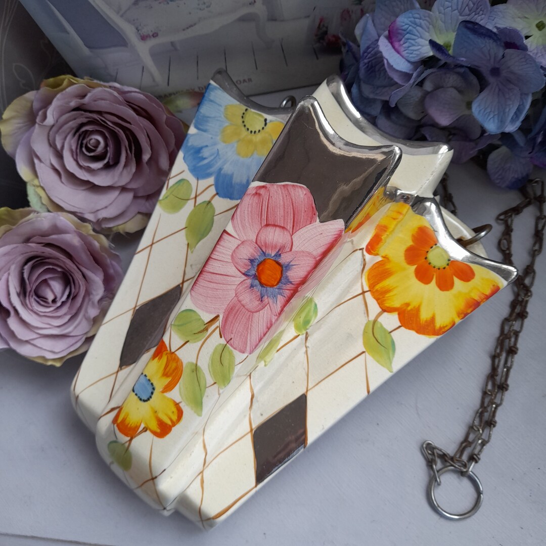 Art Deco Wall Pocket Vase With Original Chain Arthur Wood, Angular