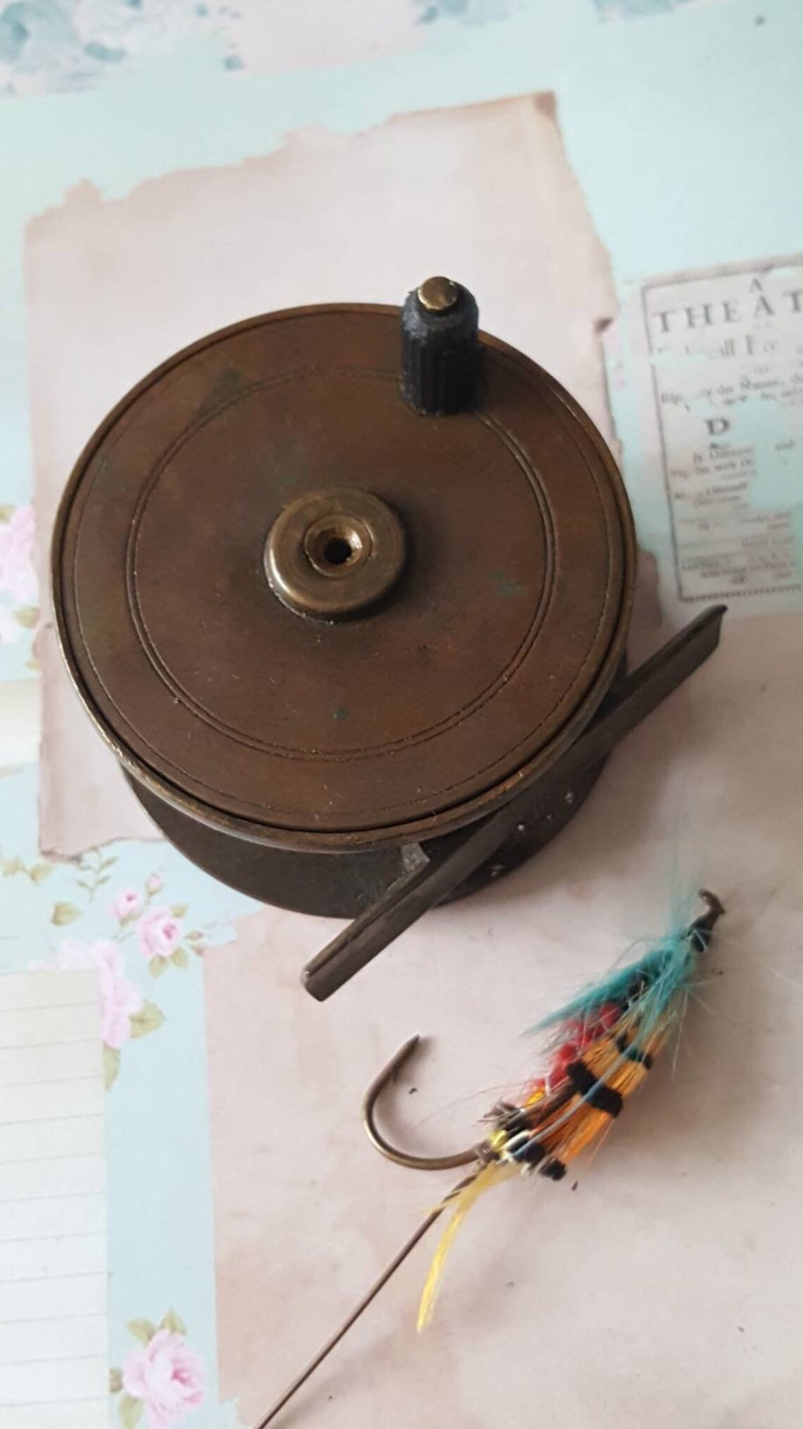 Antique Brass Fishing Reel Fly Fishing Vintage Prop Gift Etsy