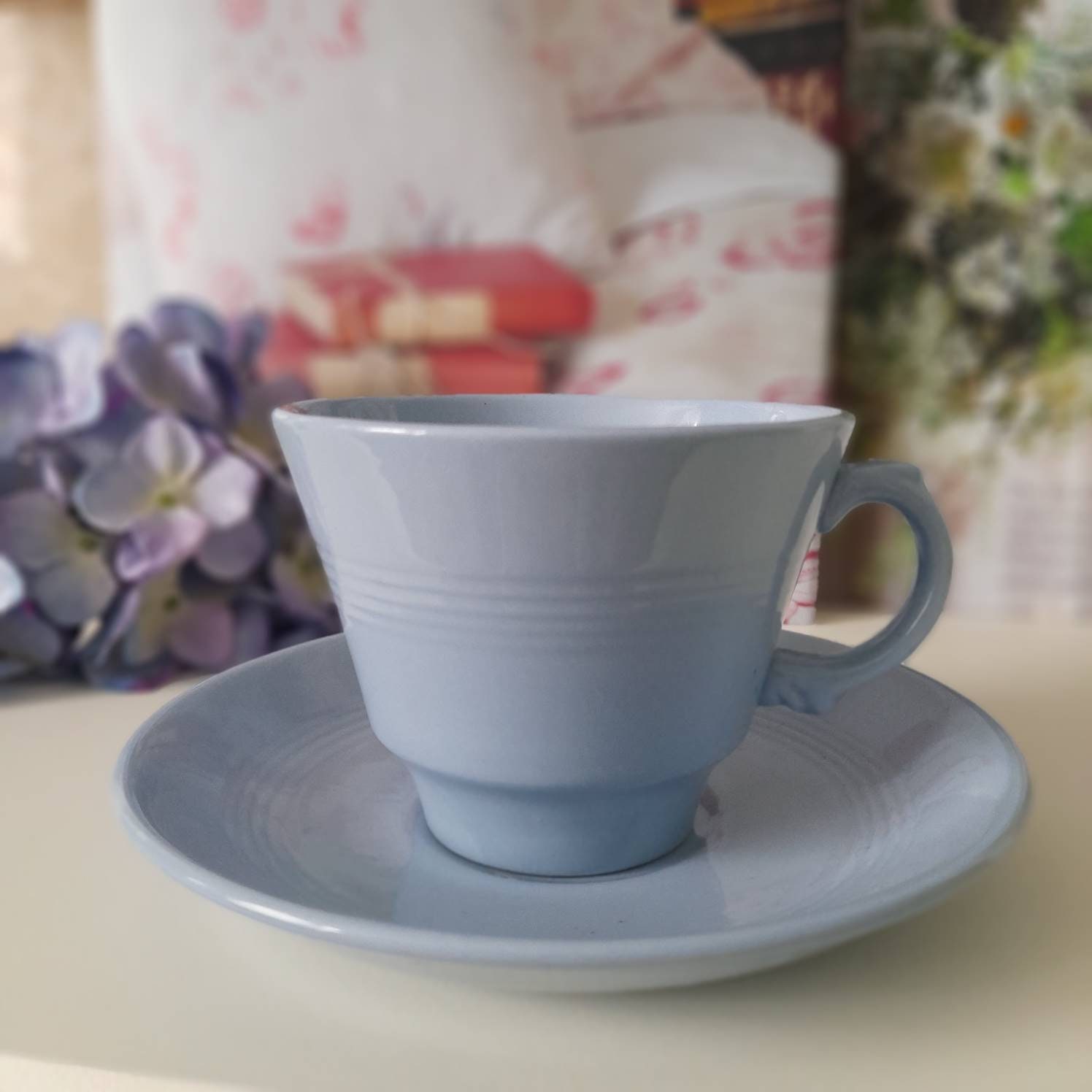 Blue Woodsware Iris Vintage Cup & Saucer, Vintage Woods Post Blue Woodsware Iris Vintage Cup & Saucer, Vintage Woods Post