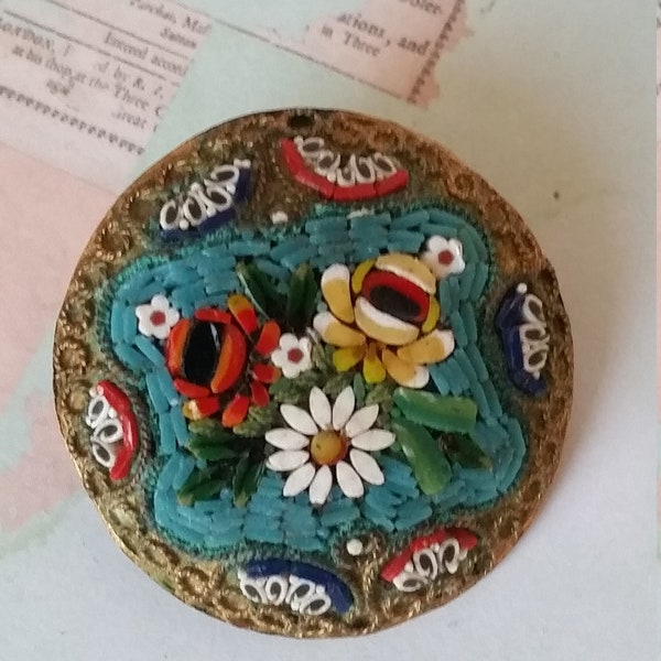 Mikromosaik Brosche, Geschenk für einen Freund, Geschenk für sie, antike Mikromosaik-Pin, antike Mosaik Brosche, hergestellt in Italien, italienische Brosche, Aqua-Pin