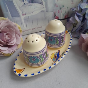 Set sale e pepe vintage Honiton Devon: oliere in ceramica con motivi floreali