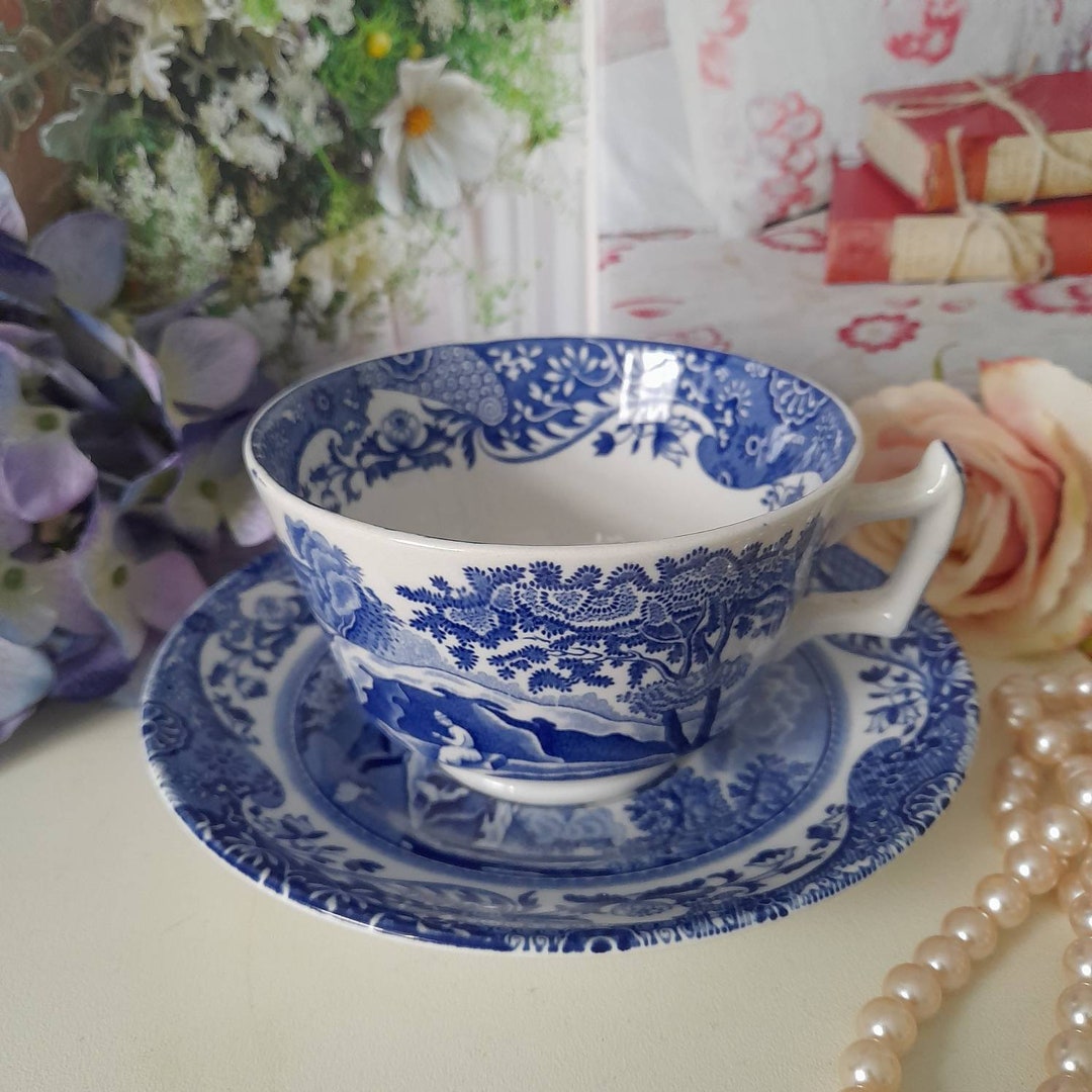 Spode Italian Blue White Tea Cup & Saucer Afternoon Tea - Etsy