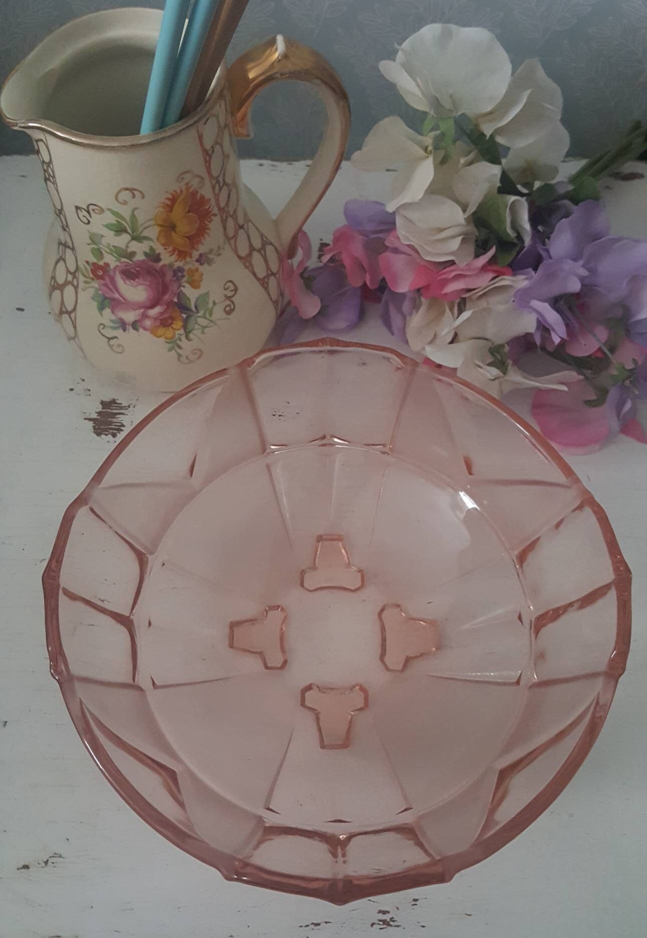 Sowerby Art Deco Pink Glass Bowl Pink Glass Large Fruit Bowl Etsy