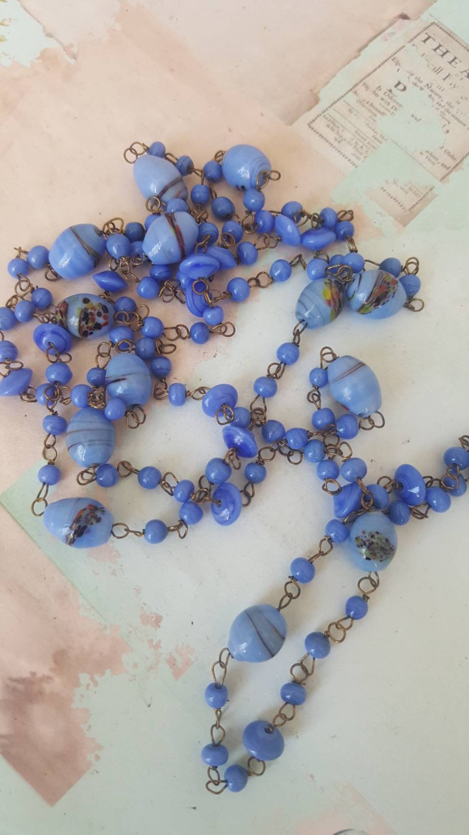 Long Art Deco Blue Glass Flapper Bead Necklace 1930s Etsy UK