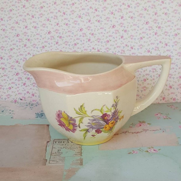 Art Deco Pretty Pink Floral Milk Jug, Pastel Jug With Cottage Garden Flowers