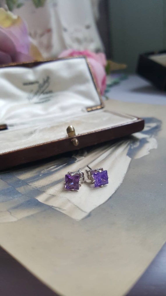 Art Deco Amethyst Earrings, Square Purple Stone, … - image 6
