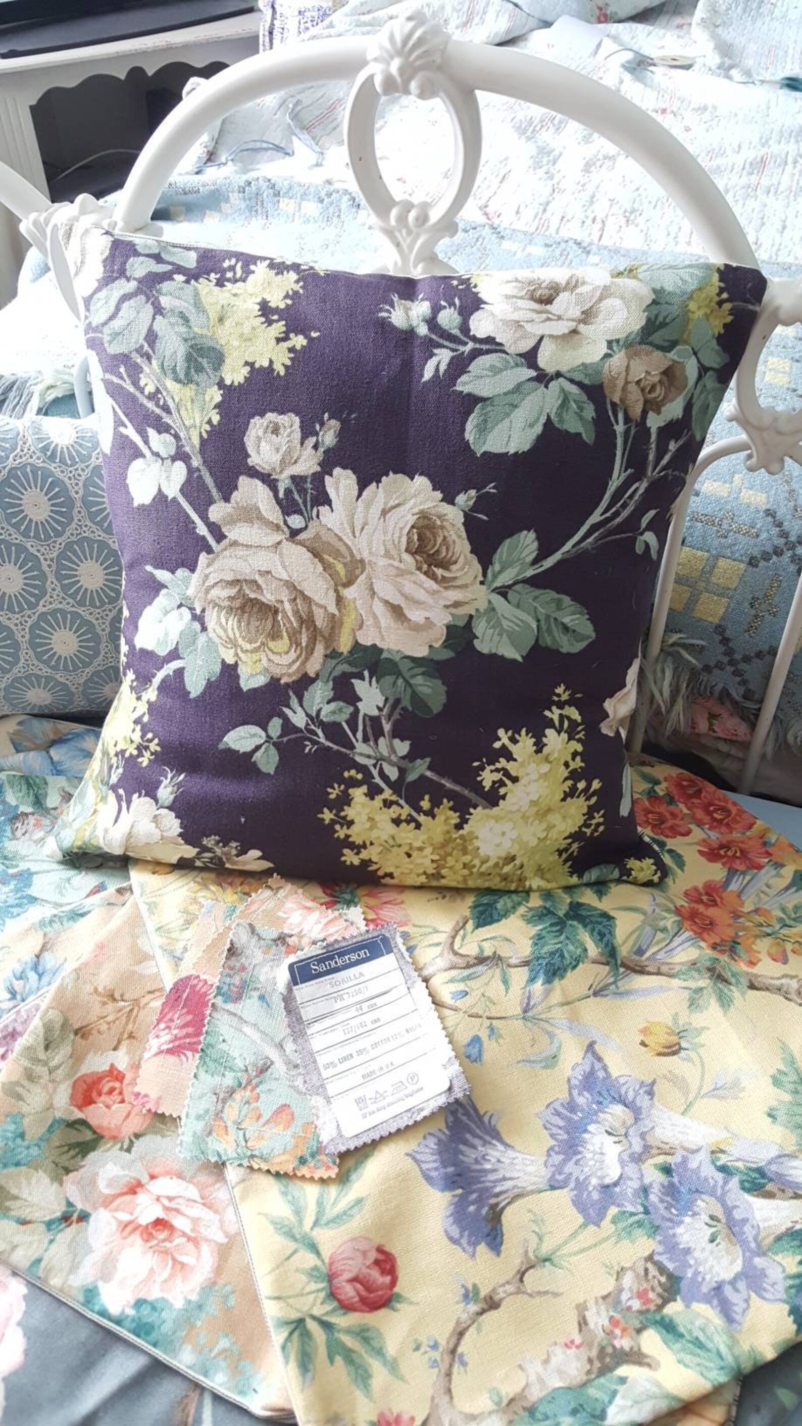 Vintage Sanderson Linen Cushion Handmade Floral Sanderson Etsy