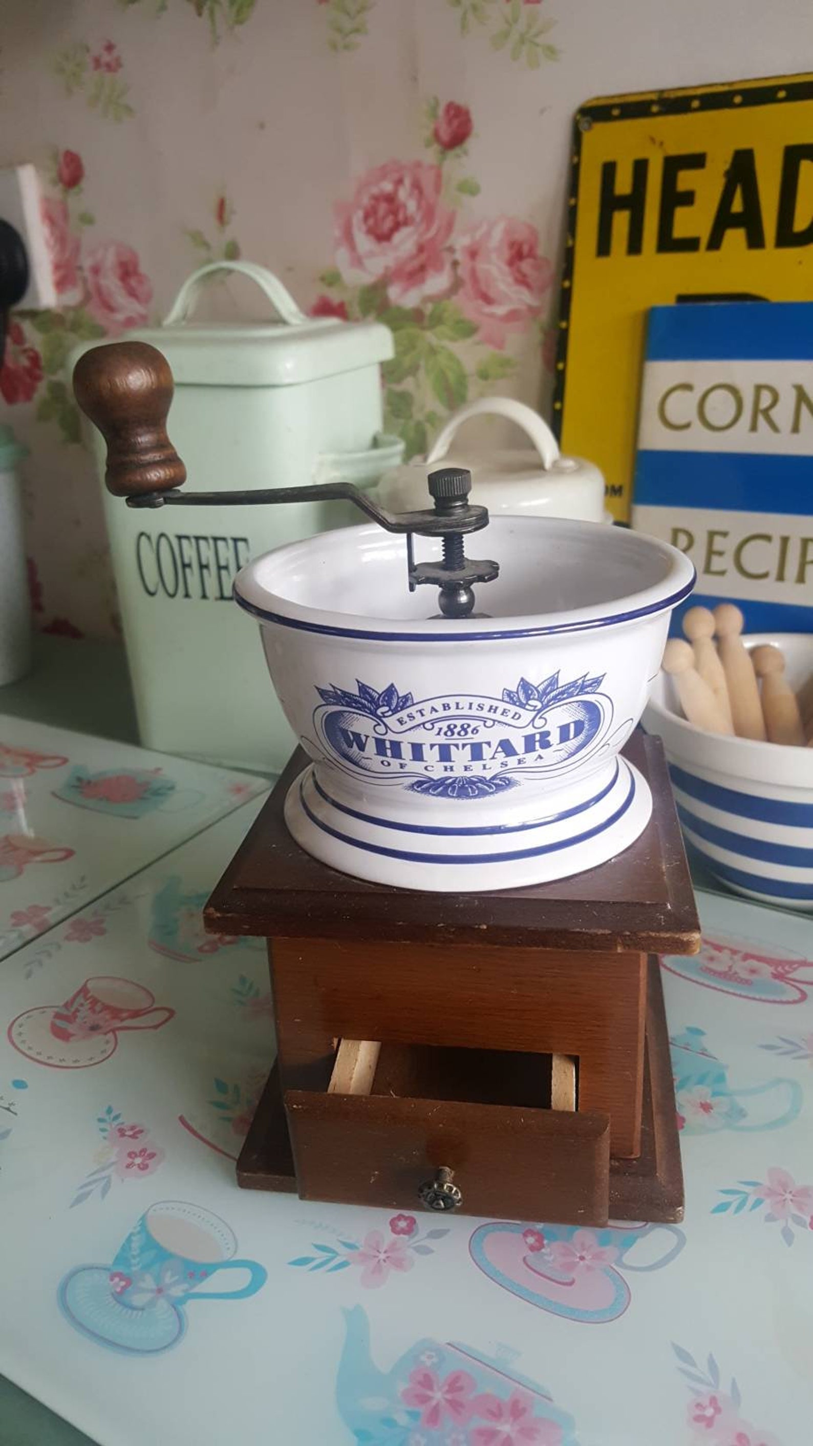 Whittard of Chelsea Coffee Grinder in Blue & White China Etsy