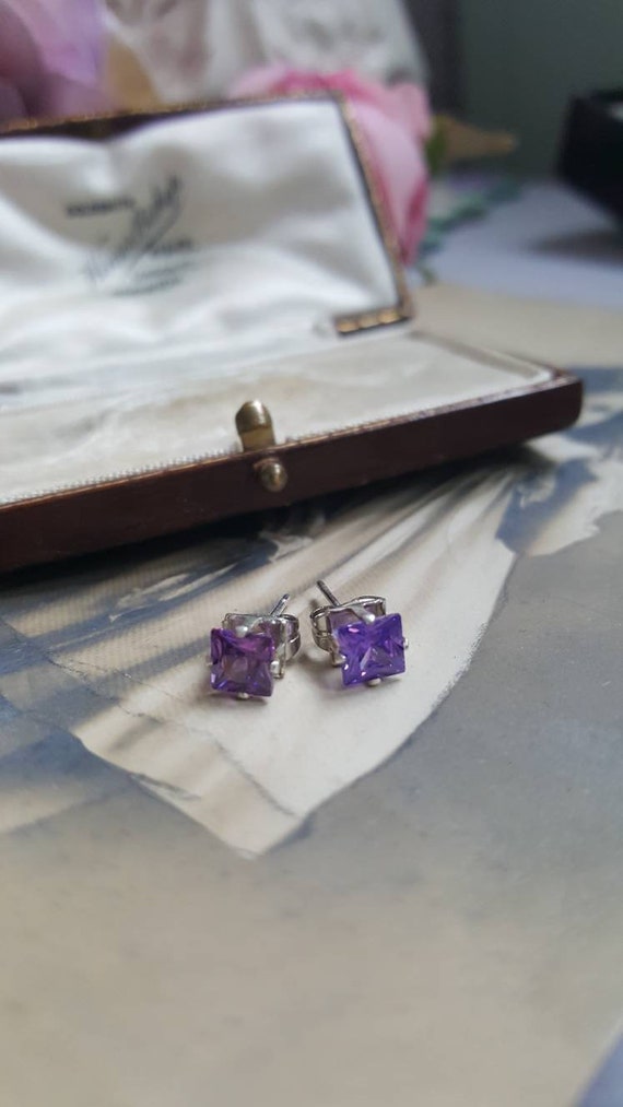 Art Deco Amethyst Earrings, Square Purple Stone, … - image 7