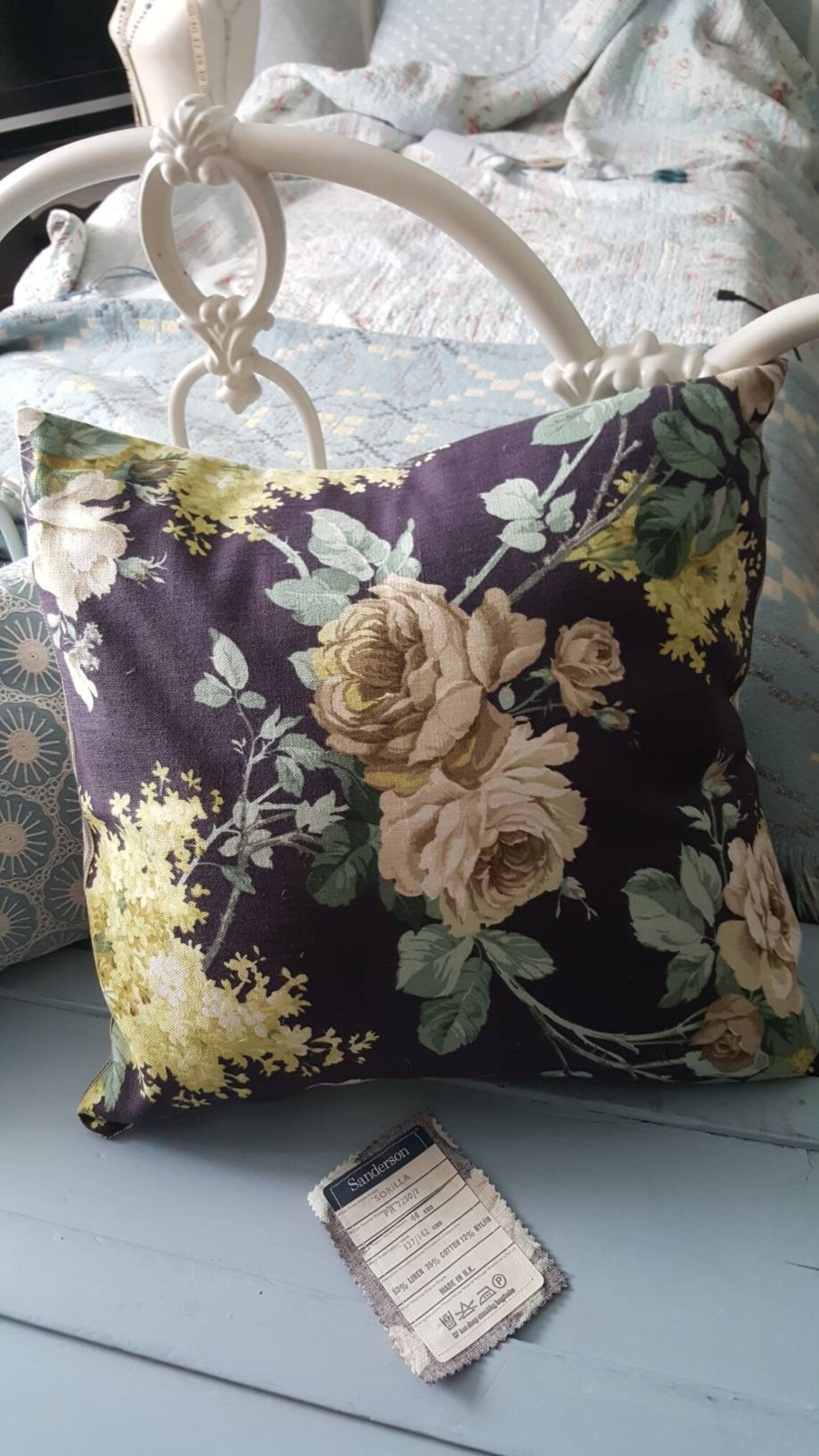 Vintage Sanderson Linen Cushion Handmade Floral Sanderson Etsy