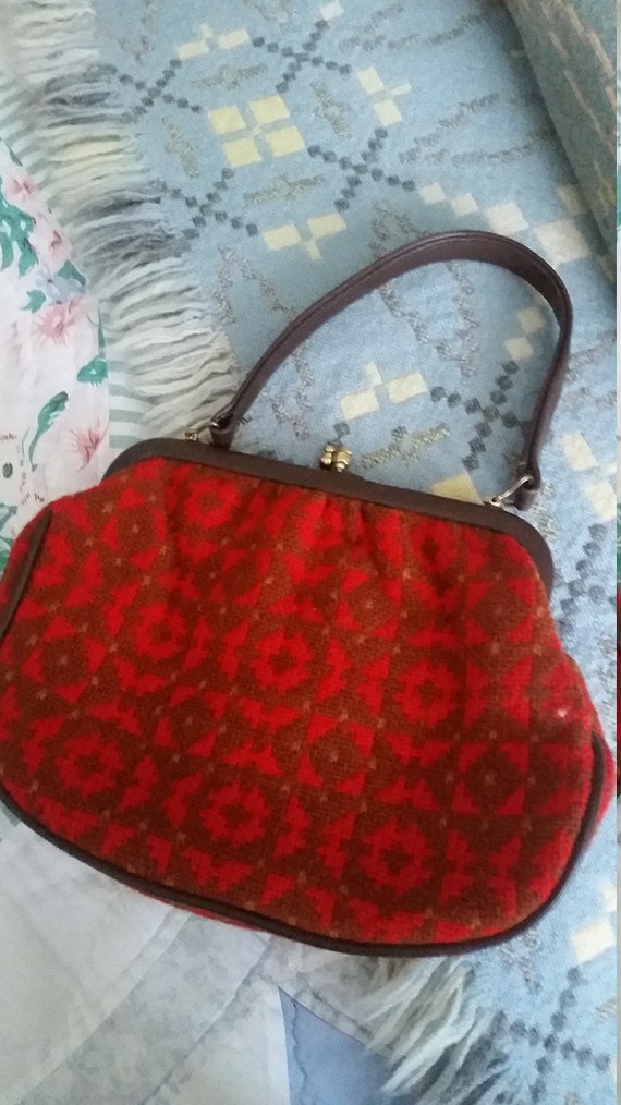Welsh Blanket Bag, Orange Retro Handbag, Tapestry,