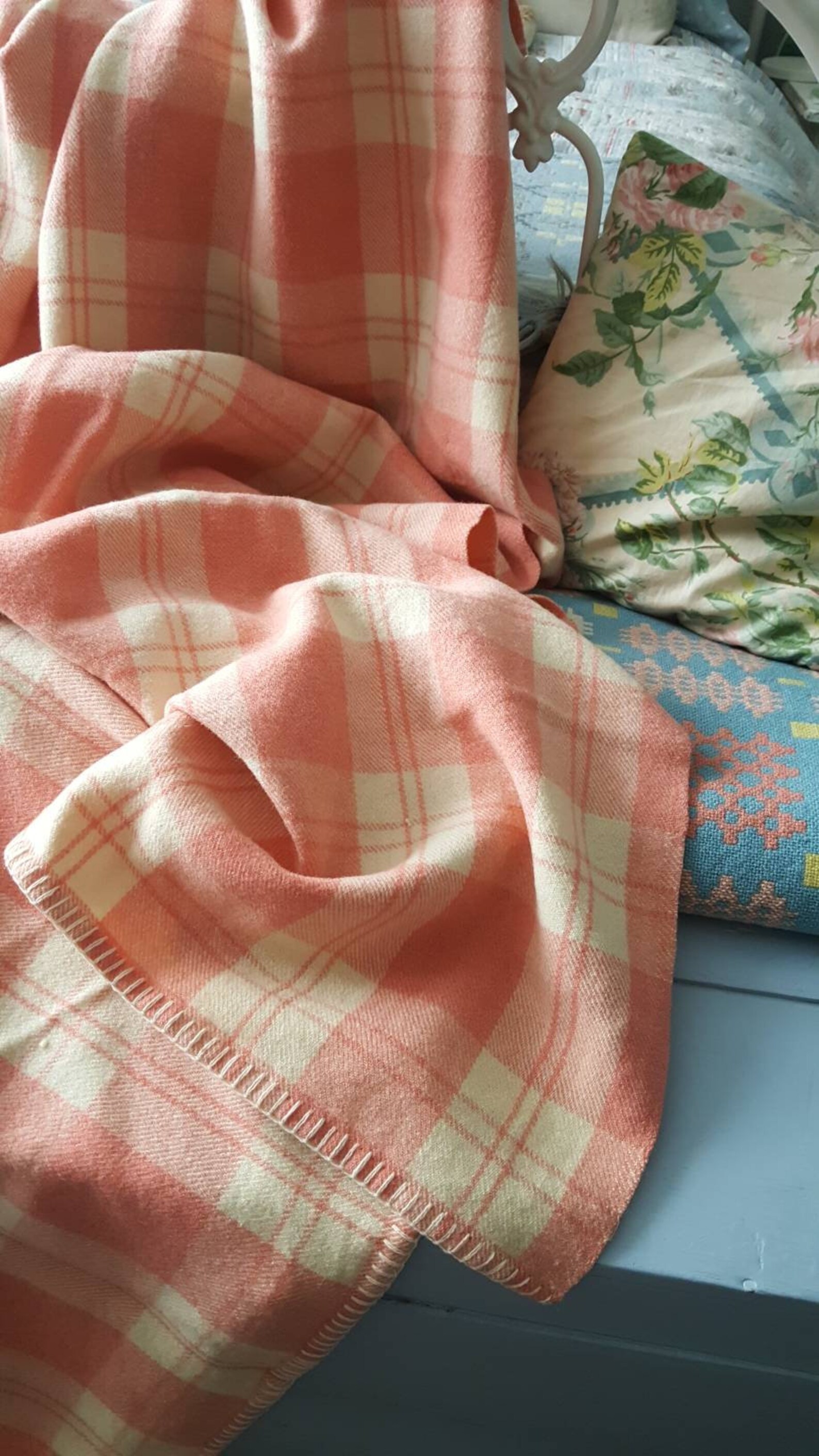 Pretty Welsh Blanket Vintage Wool Blanket in Coral Pink & Etsy UK