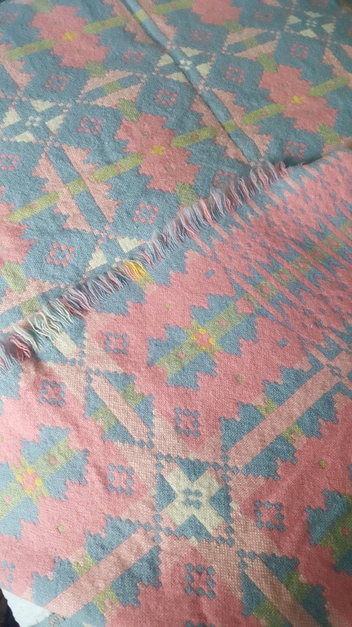 Welsh Blanket Welsh Tapestry Blanket Vintage Pastel Pink & Etsy