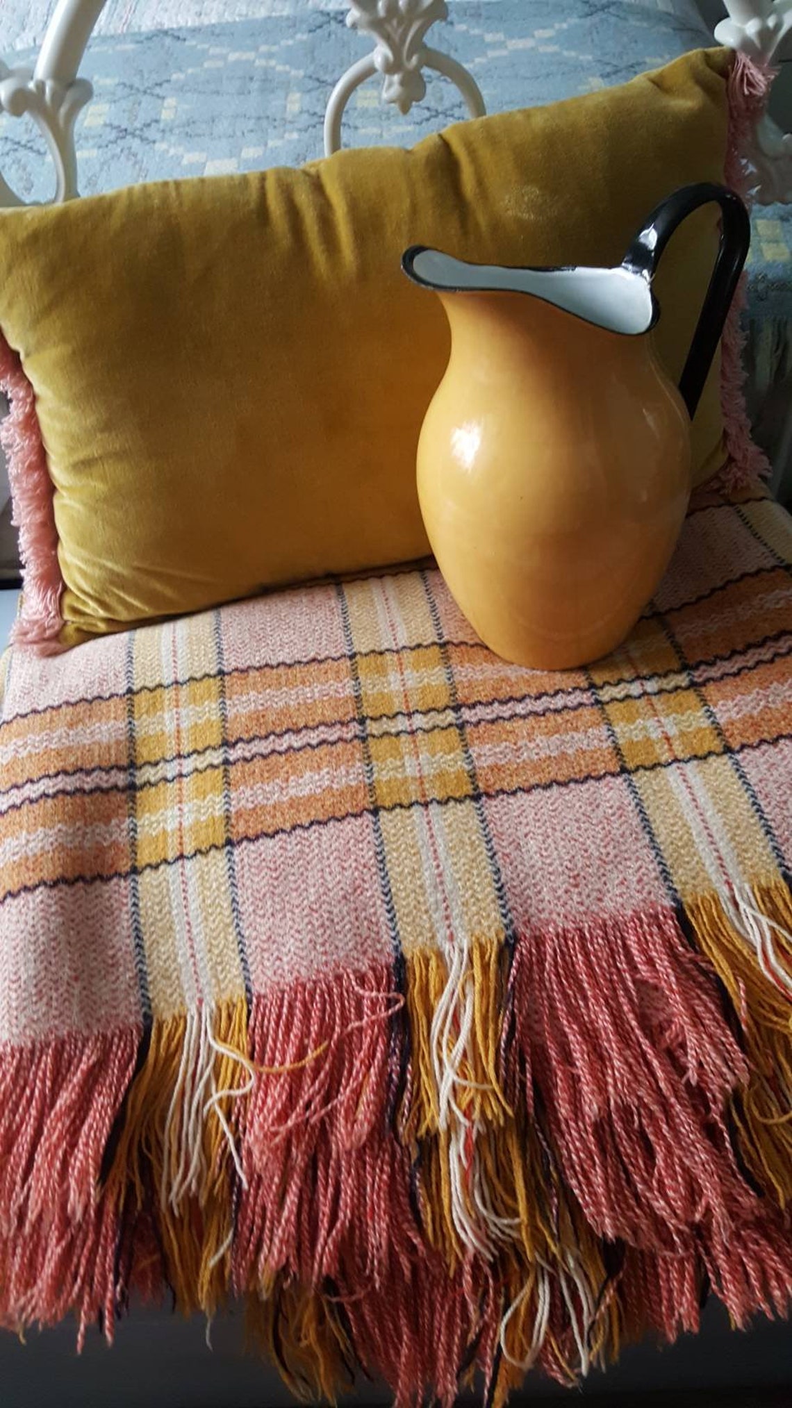 Welsh Blanket Vintage Welsh Wool 1950s Bedspread Yellow & Etsy
