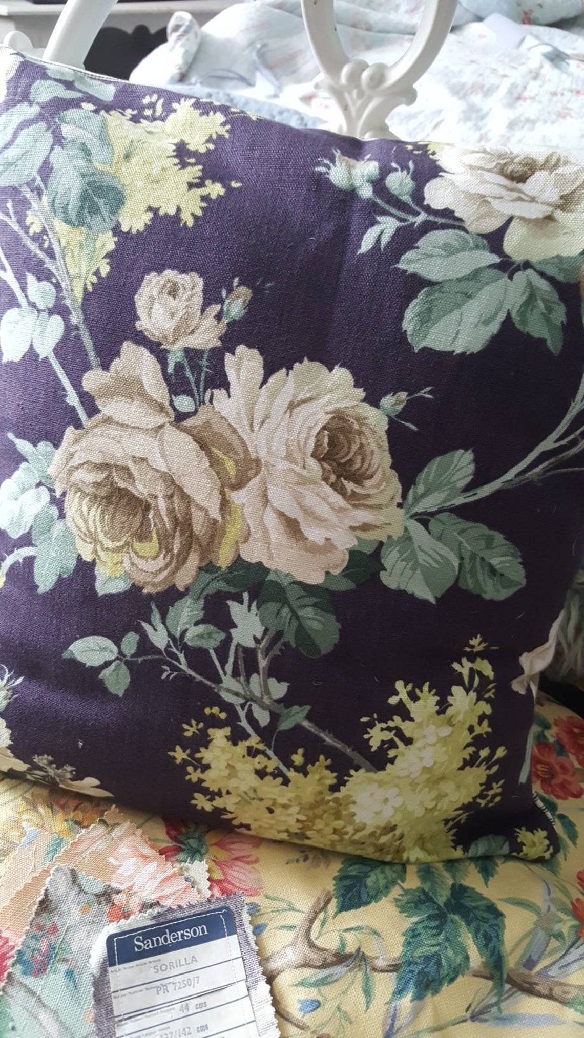 Vintage Sanderson Linen Cushion Handmade Floral Sanderson Etsy