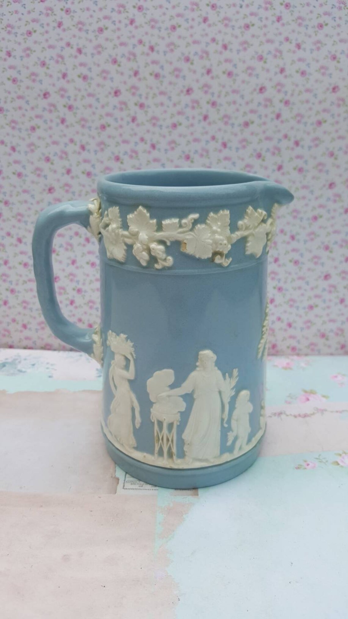 WEDGWOOD Blue Queensware Jug With Rope Handle Vintage Blue Etsy