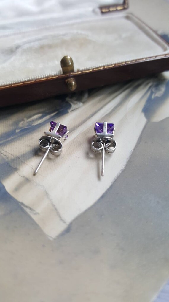 Art Deco Amethyst Earrings, Square Purple Stone, … - image 3