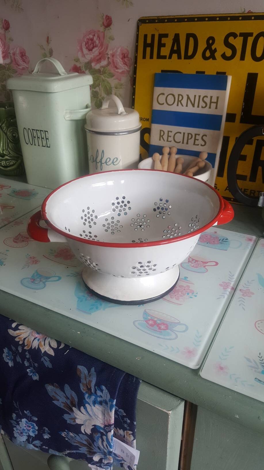Enamel Colander Footed Colander Round Strainer Farm Kitchen Etsy