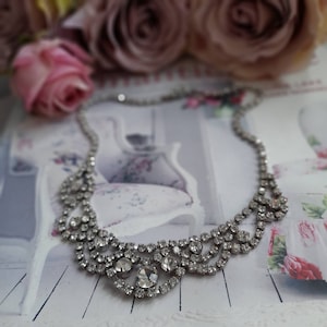 Art Deco Rhinestone Necklace, Swarovski Vintage Wedding Jewellery, Paste & Crystal Glass, Gatsby Bridal 1930s