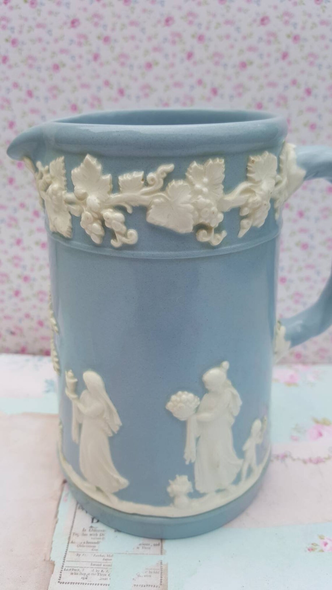 WEDGWOOD Blue Queensware Jug With Rope Handle Vintage Blue Etsy UK