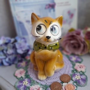 Vintage Retro Ginger Tom Cat Bow Tie Money Box Piggy Bank, Super Cute Kitch