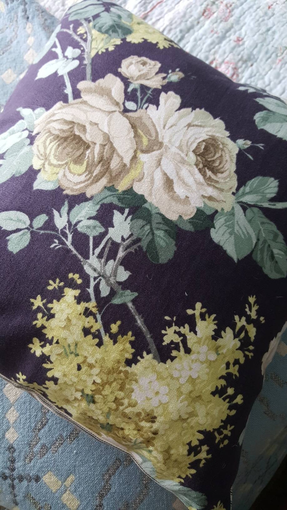 Vintage Sanderson Linen Cushion Handmade Floral Sanderson Etsy