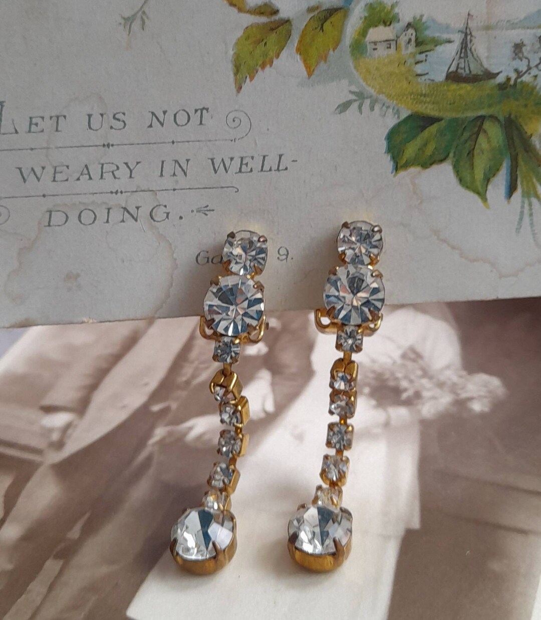 Art Deco Paste Earrings, Trailing Drop Dangle Rhinestone, Clip on ...
