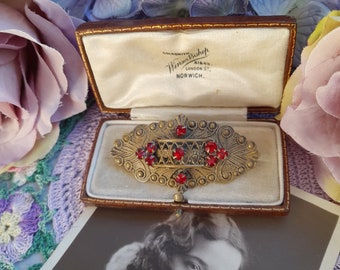 Art Deco Brooch, Czech Brooch, Ruby Red Crystals, Vintage Czech Jewellery, Vintage Brooch, Egyptian Revival, Max Neiger