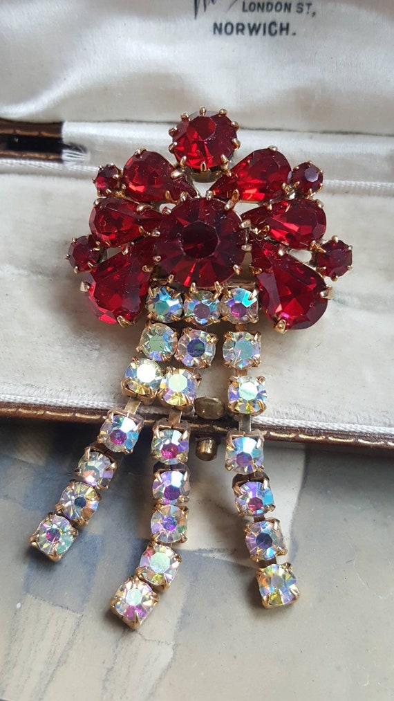 Art Deco Ruby Red & Aurora Borealis Crystal Chand… - image 8