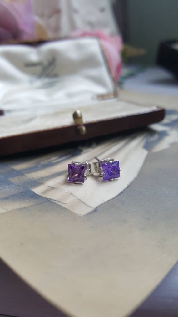 Art Deco Amethyst Earrings, Square Purple Stone, … - image 5