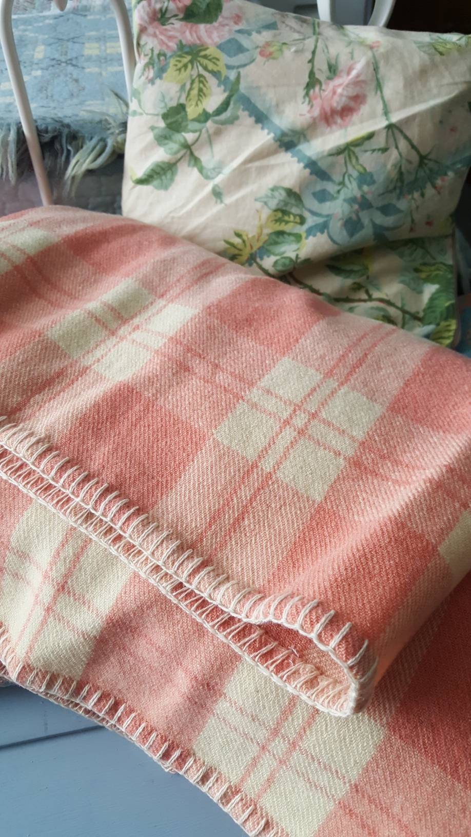 Pretty Welsh Blanket Vintage Wool Blanket in Coral Pink & Etsy