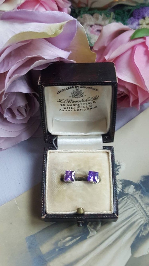 Art Deco Amethyst Earrings, Square Purple Stone, … - image 8