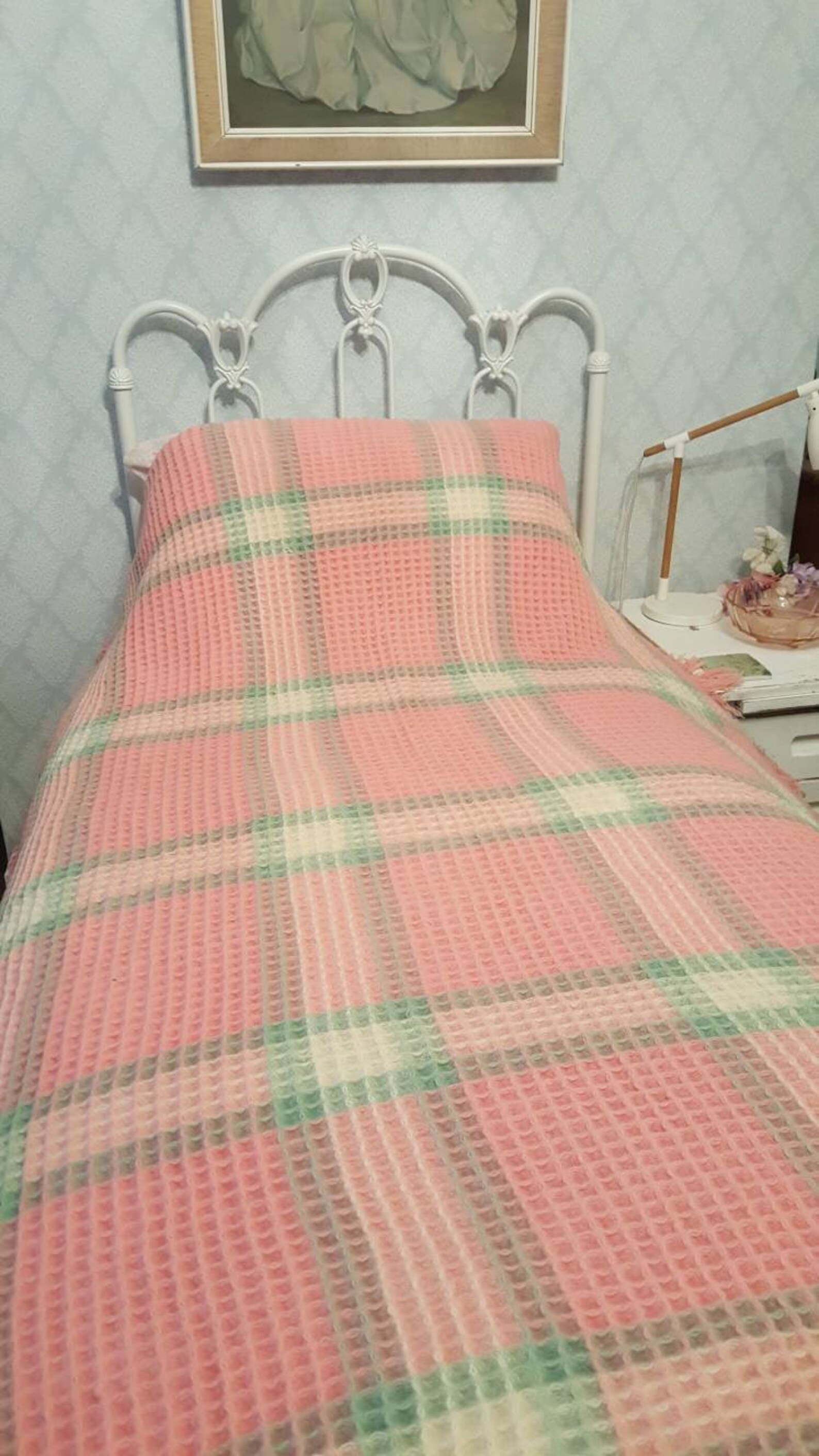 Pastel Welsh Blanket Vintage Welsh Wool 1950s Bedspread Etsy