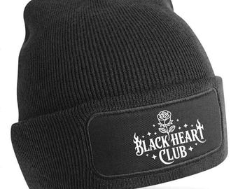 Blackheart Club Beanie Hat, Pullover Wooly Hat, Beanie For Adults, Cotton Knit Hat