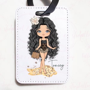 Personalised black beach fashion girl luggage tag, traveler’s tag, name luggage tag, personalised suitcase tag, luggage label,  bag tag