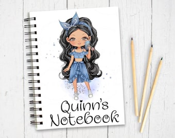 Personalised summer Dress girl notebook, stationery gift, kids lined journal, a5 book, notebook for kids, personalised stationery,
