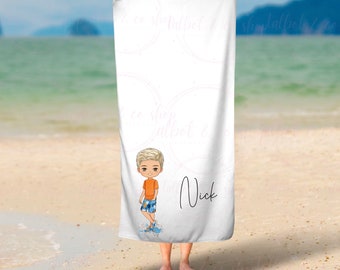 Personalised summer fashion boy beach towel, beach towel personalised, custom beach towel, personalised bath towel