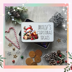 Personalised Reindeer Christmas Treat Tin - Custom Cookie Box- Personalised Biscuit Tin